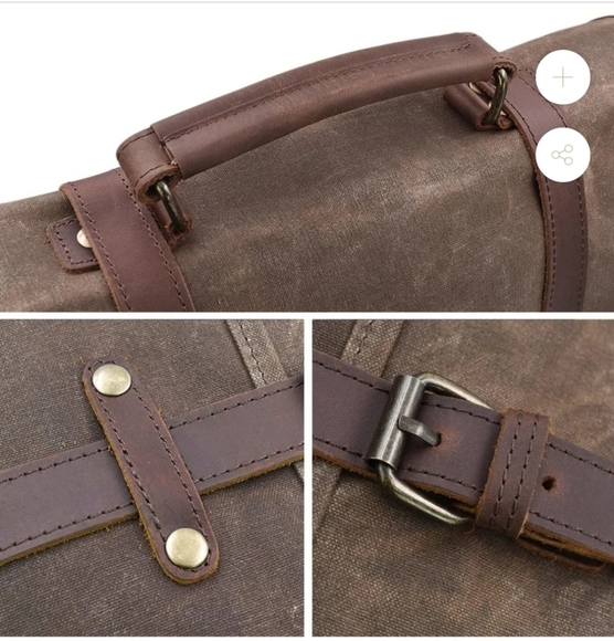 VINTAGE GENUINE LEATHER WAXED CANVAS MESSENGER BAG - Picture 2 of 6